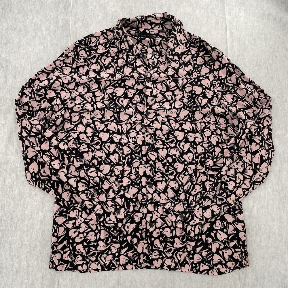 Allsaints Shirt Adult Extra Large Black Pink Heartbreak Long Sleeve Button Up XL
